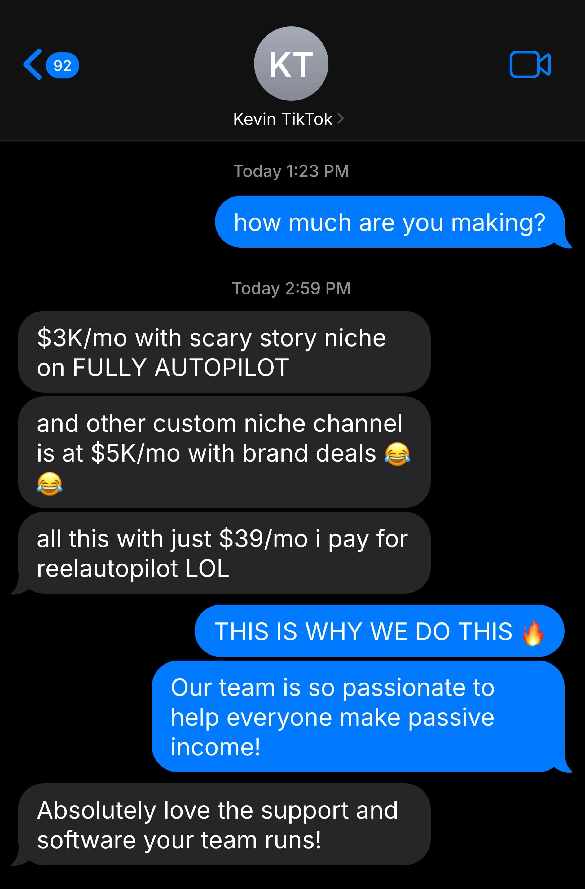 Text exchange about a daily post streak